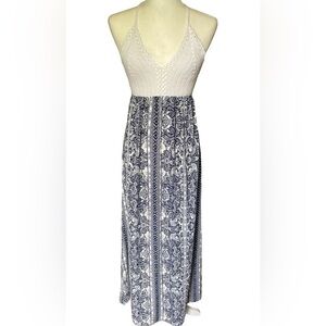 Illa ILLA Crochet Knit Halter Top Maxi Dress Blue S